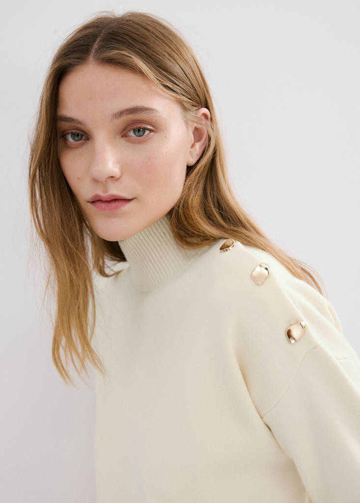Knitted sweater with jewel buttons — Ecru