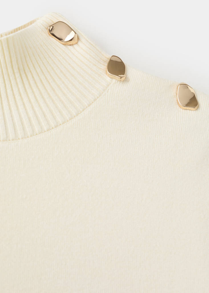 Knitted sweater with jewel buttons — Ecru