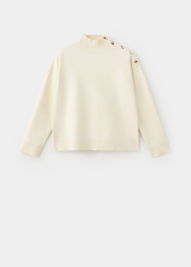 Knitted sweater with jewel buttons — Ecru