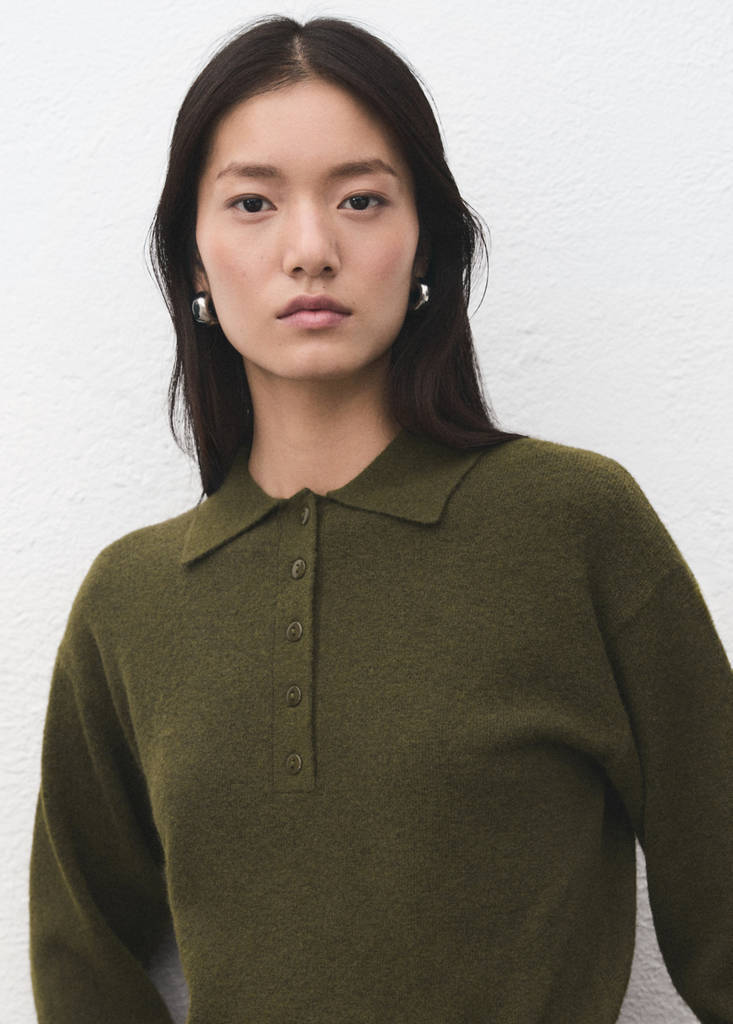 Long-sleeved polo-neck sweater — Khaki