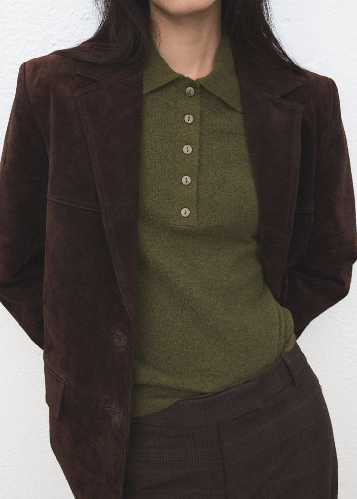 Long-sleeved polo-neck sweater — Khaki