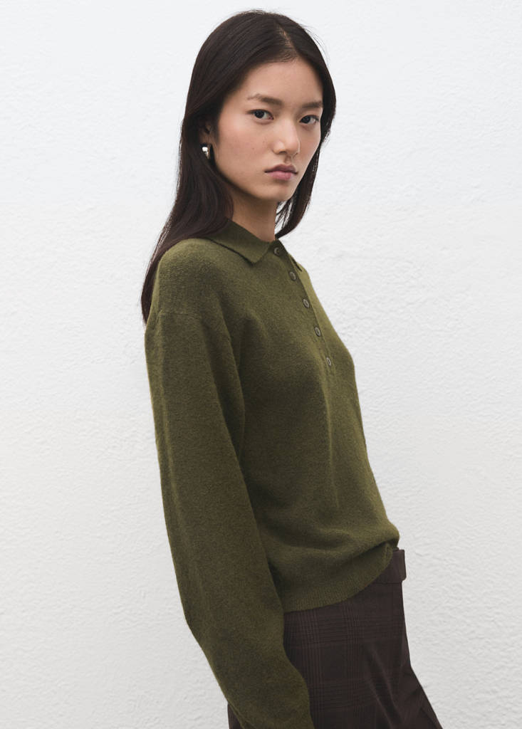 Long-sleeved polo-neck sweater — Khaki