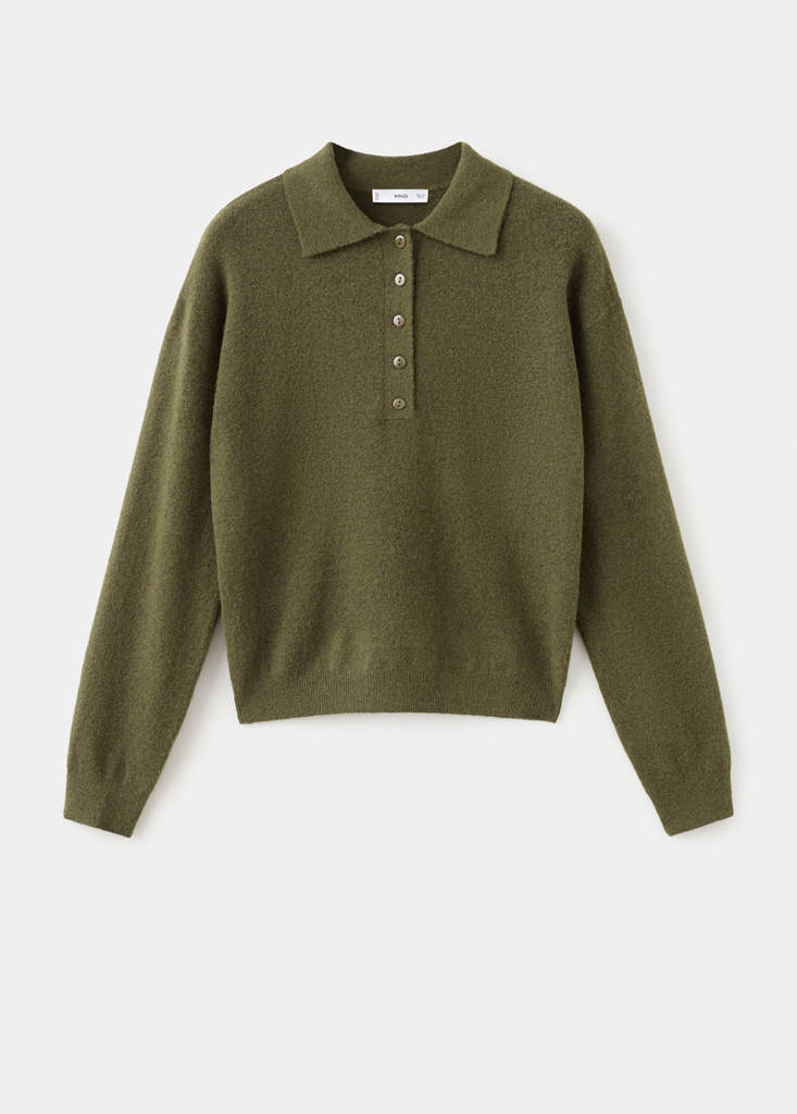 Long-sleeved polo-neck sweater — Khaki