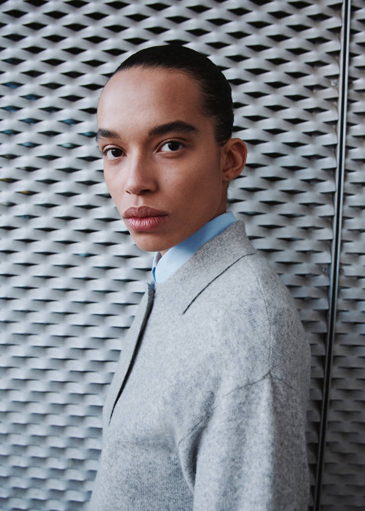 Long-sleeved polo-neck sweater — Light Heather Grey