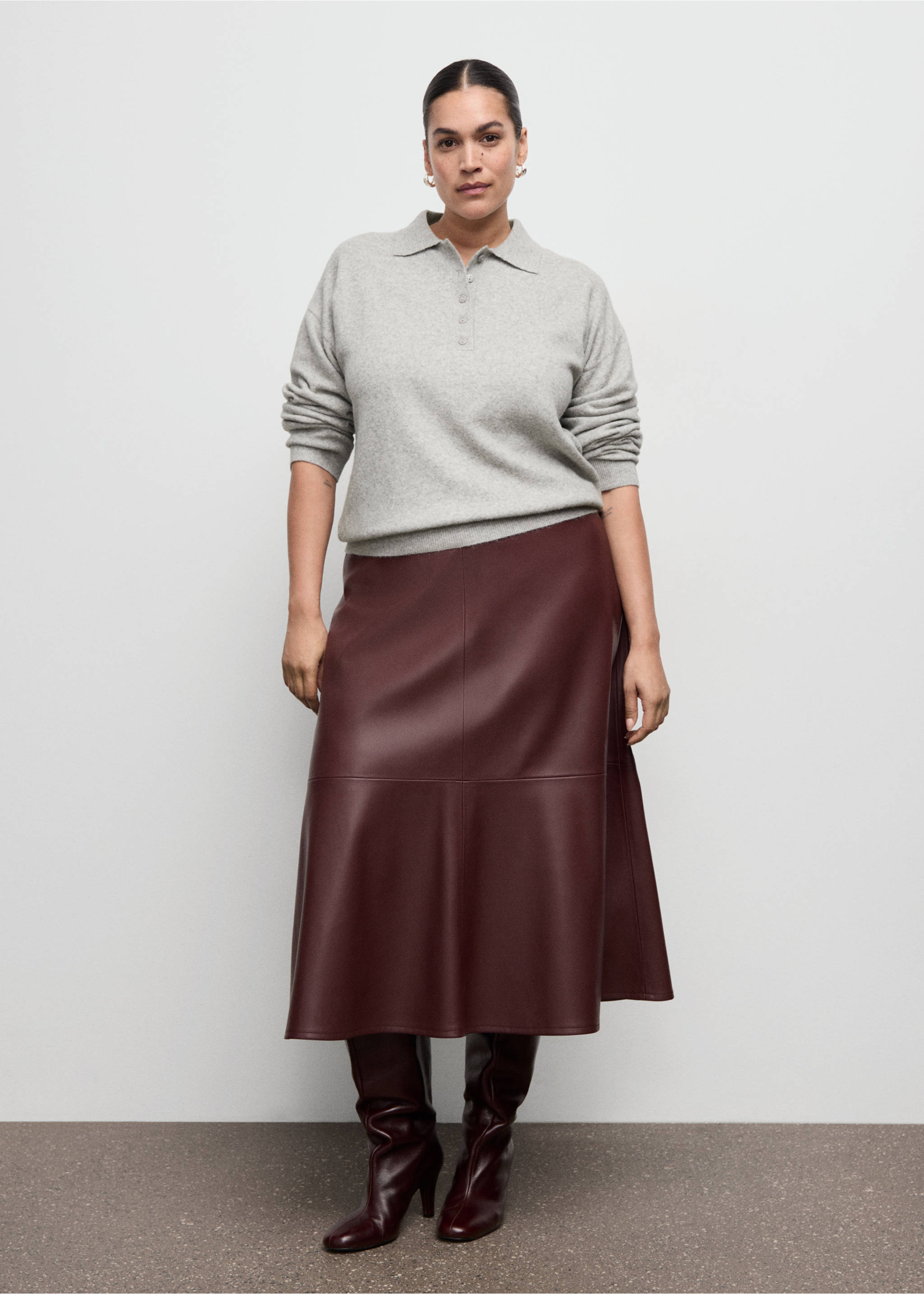 Джемпер с воротником поло и длинными рукавами - Деталь изделия 3, Меланжевый светло-серый. Ref: 27011282-00.