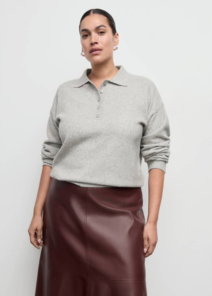 Long-sleeved polo-neck sweater — Light Heather Grey