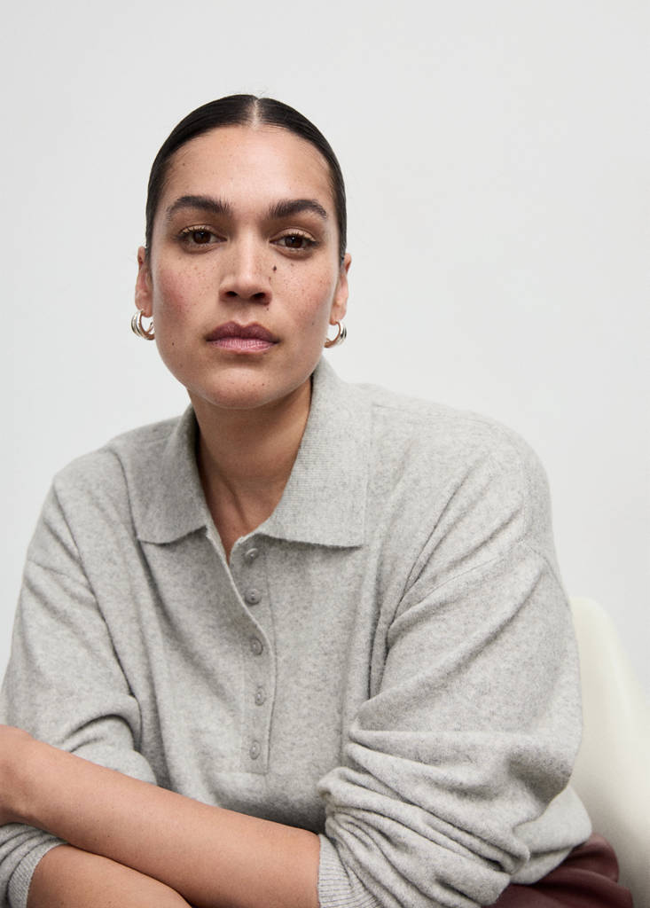 Long-sleeved polo-neck sweater — Light Heather Grey