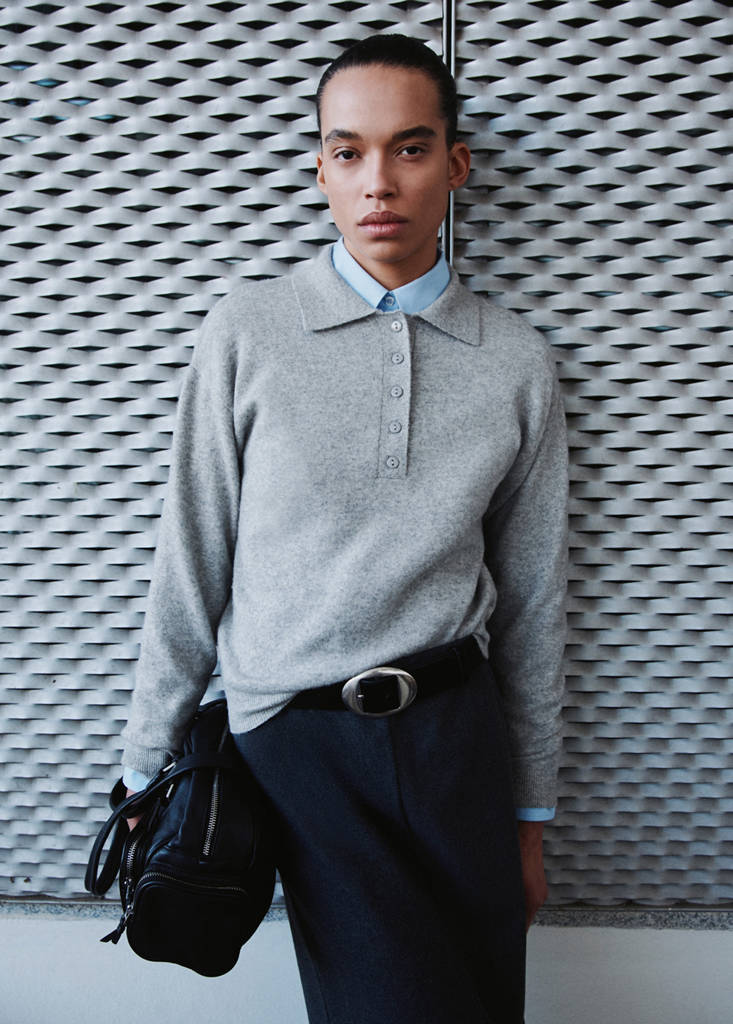 Long-sleeved polo-neck sweater — Light Heather Grey