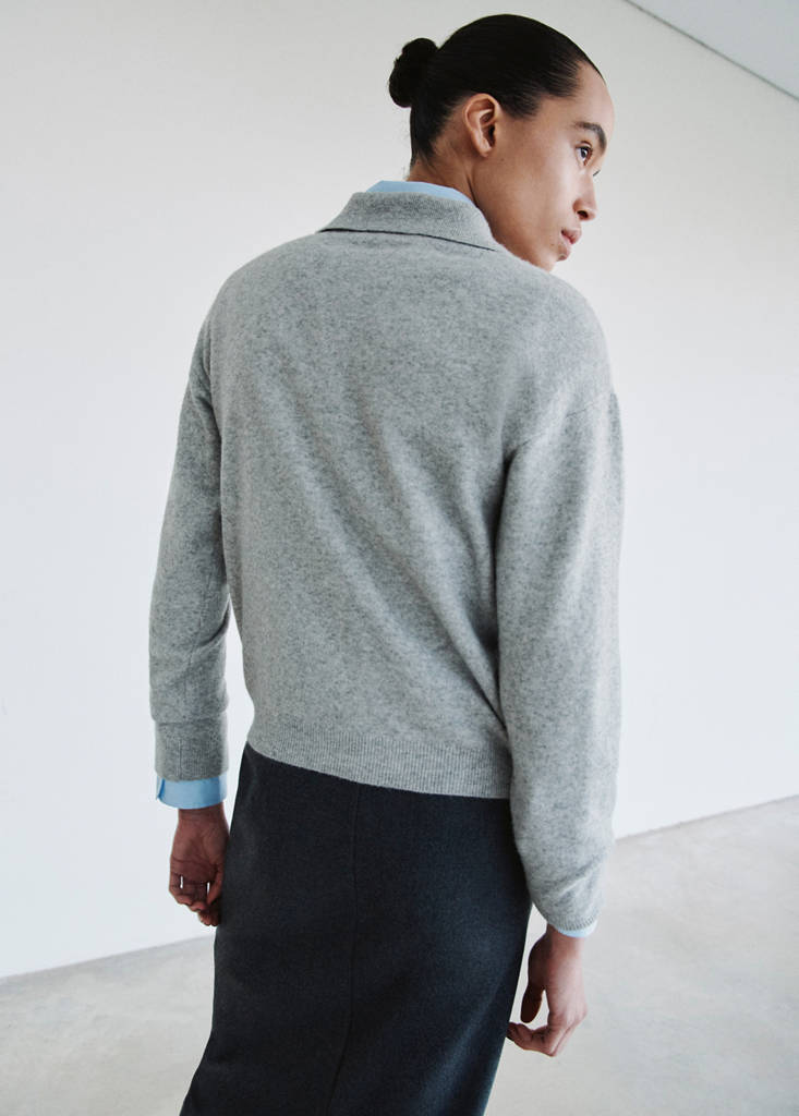 Long-sleeved polo-neck sweater — Light Heather Grey