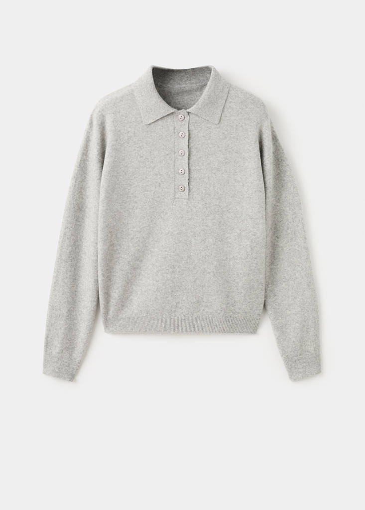 Long-sleeved polo-neck sweater — Light Heather Grey