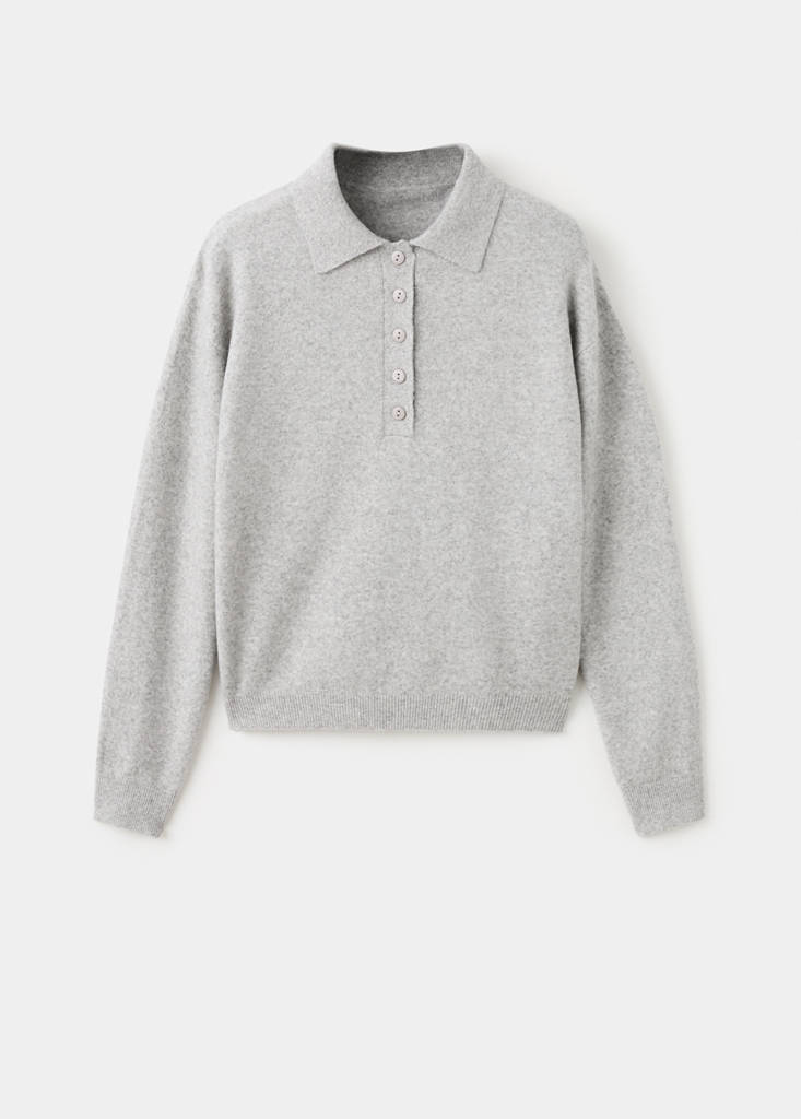 Long-sleeved polo-neck sweater — Light Heather Grey