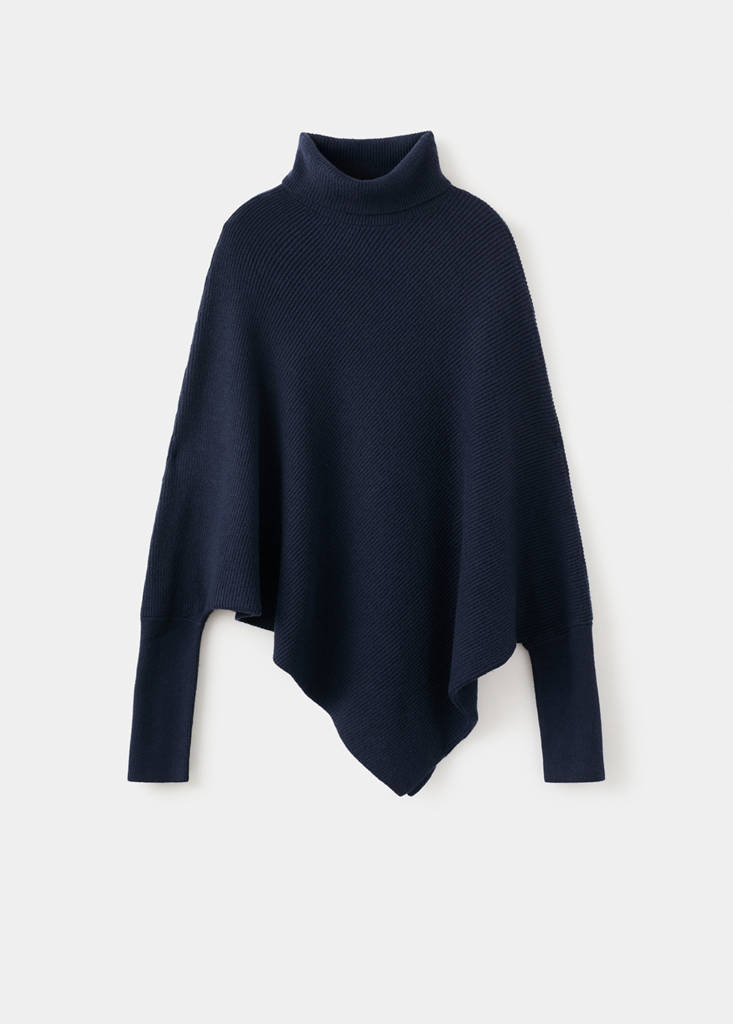 Sweater with asymmetrical roll neck — Navy