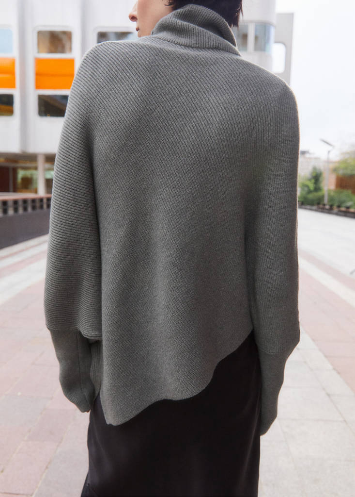 Sweater with asymmetrical roll neck — Medium Heather Grey