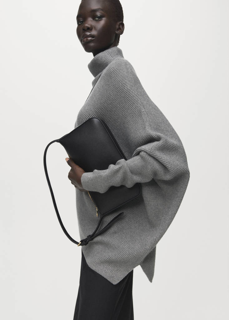Sweater with asymmetrical roll neck — Medium Heather Grey