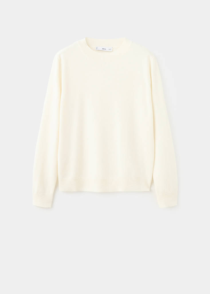 Round-neck knitted sweater — Ecru