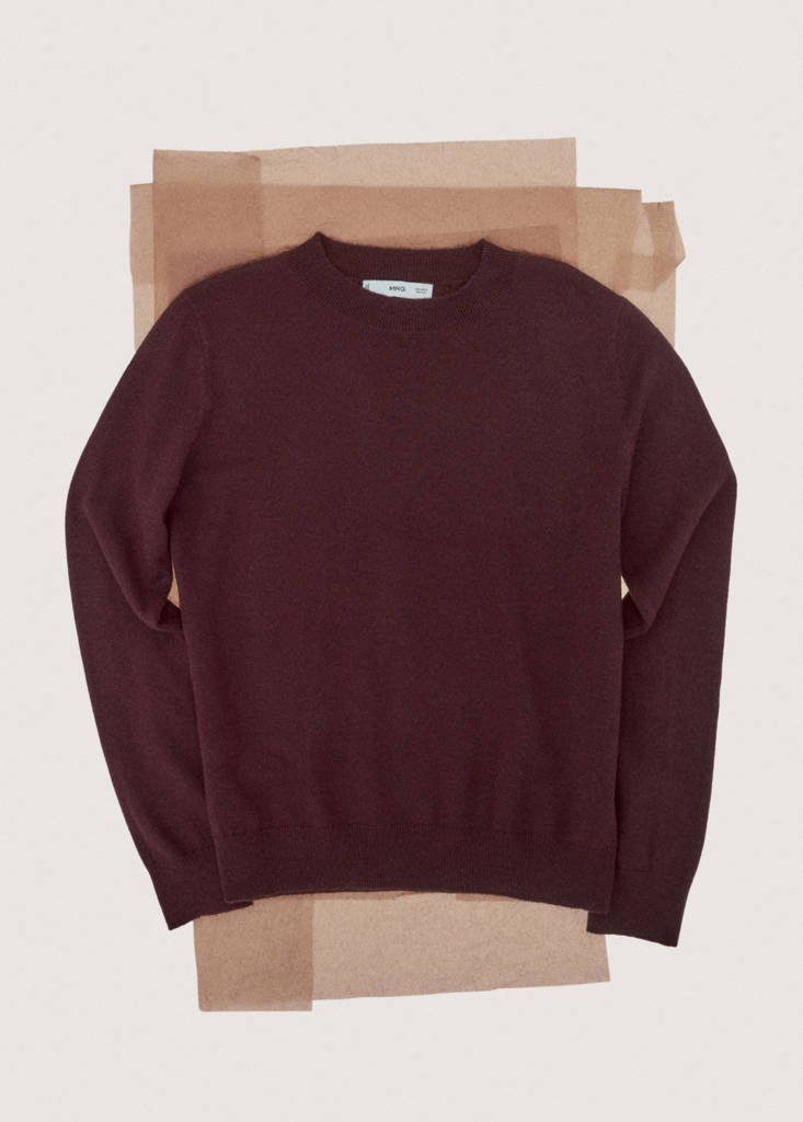 Round-neck knitted sweater — Wine
