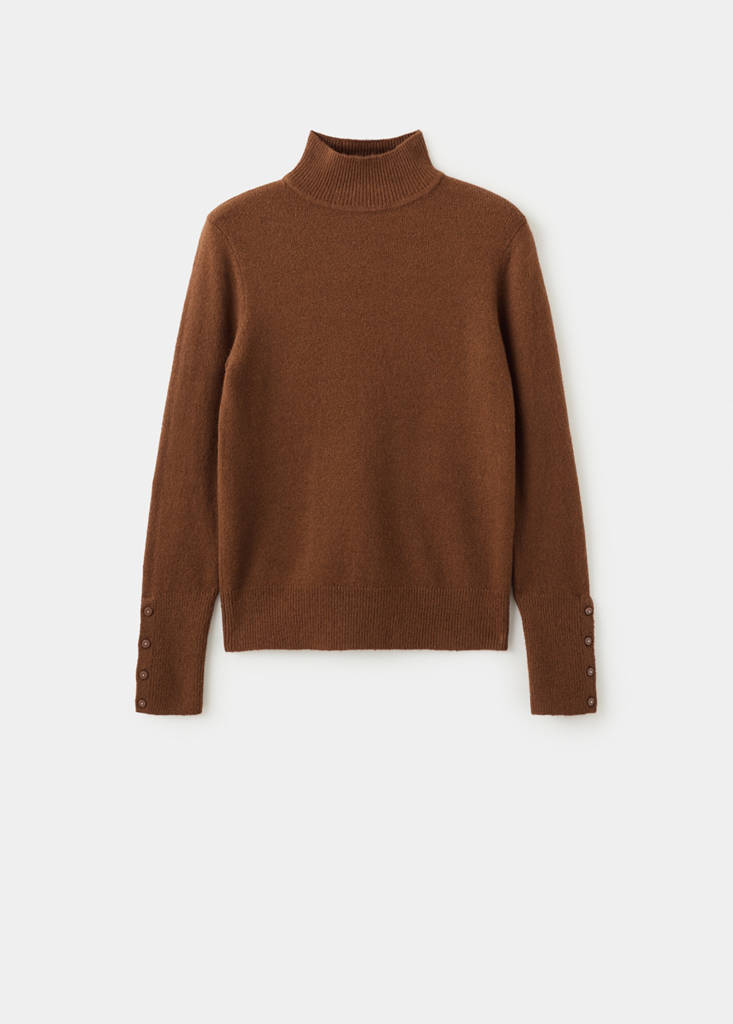 Sweater with buttoned cuffs and perkins collar — Caramel