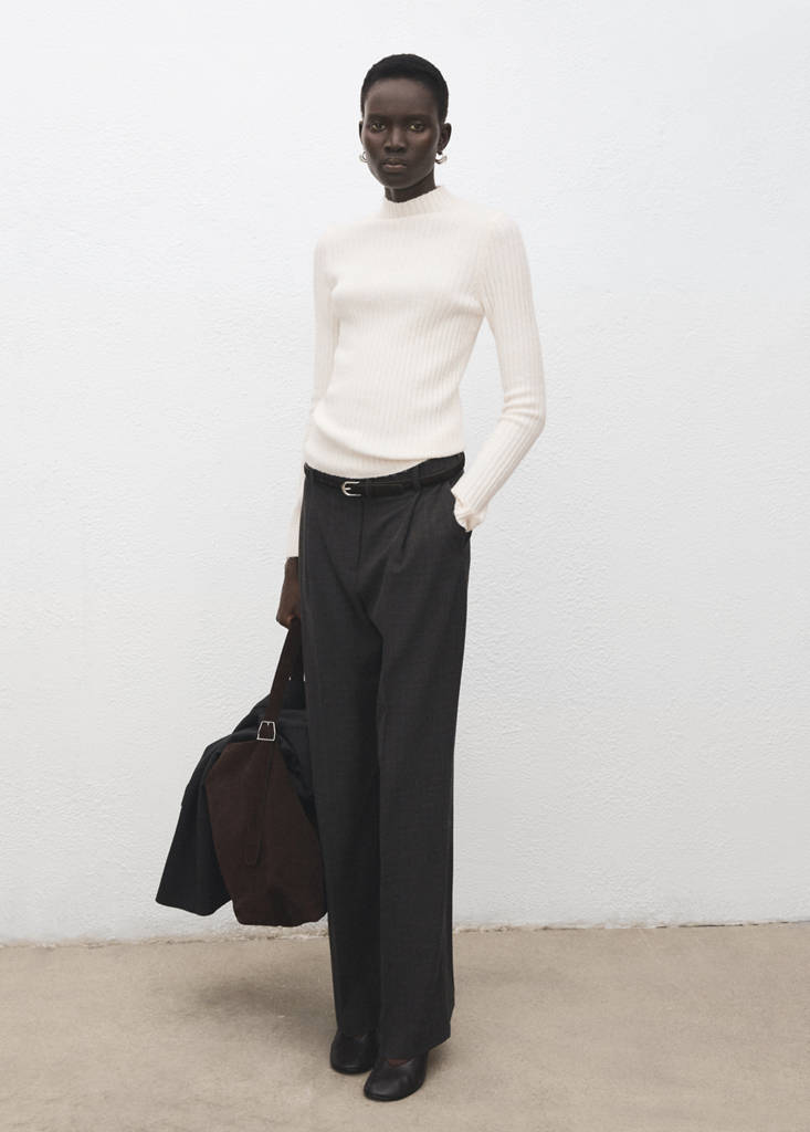 Fitted sweater with perkins neck — Ecru
