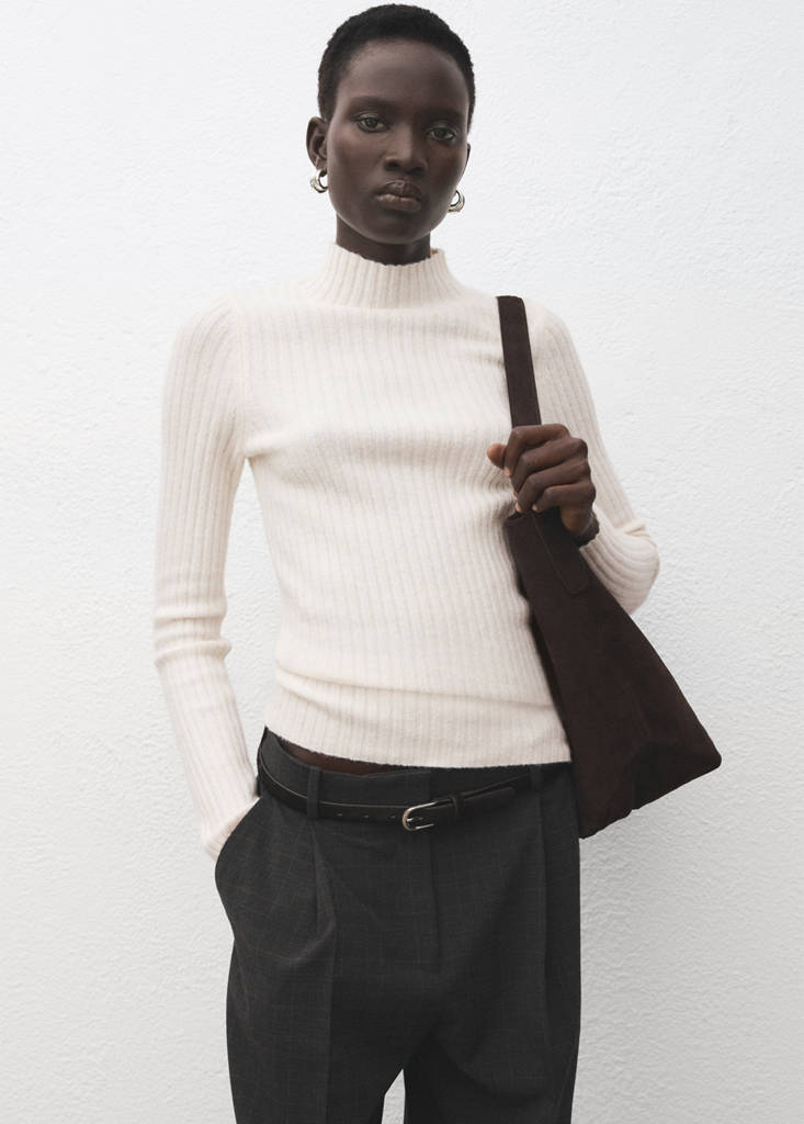 Fitted sweater with perkins neck — Ecru