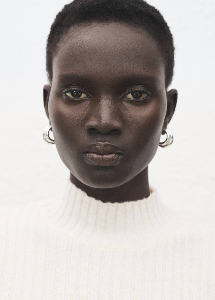 Fitted sweater with perkins neck — Ecru