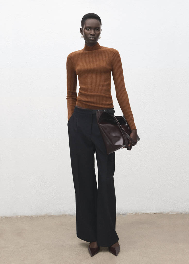 Fitted sweater with perkins neck — Caramel