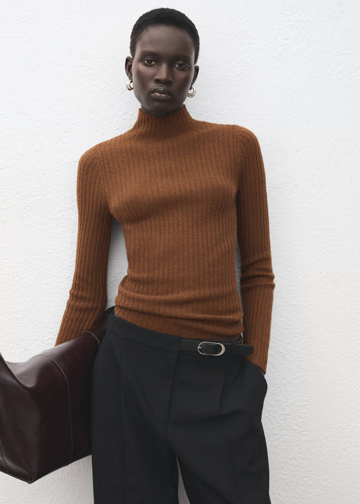 Fitted sweater with perkins neck — Caramel