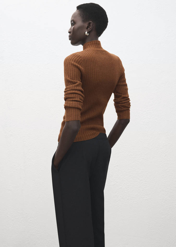 Fitted sweater with perkins neck — Caramel