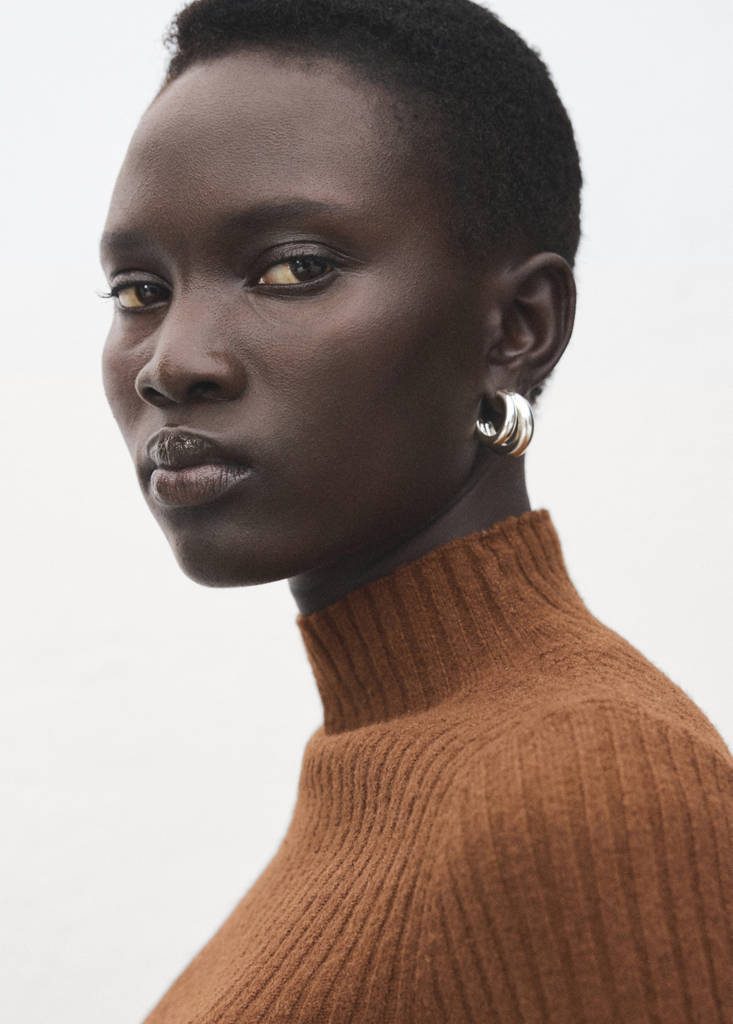 Fitted sweater with perkins neck — Caramel