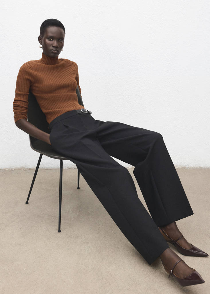 Fitted sweater with perkins neck — Caramel