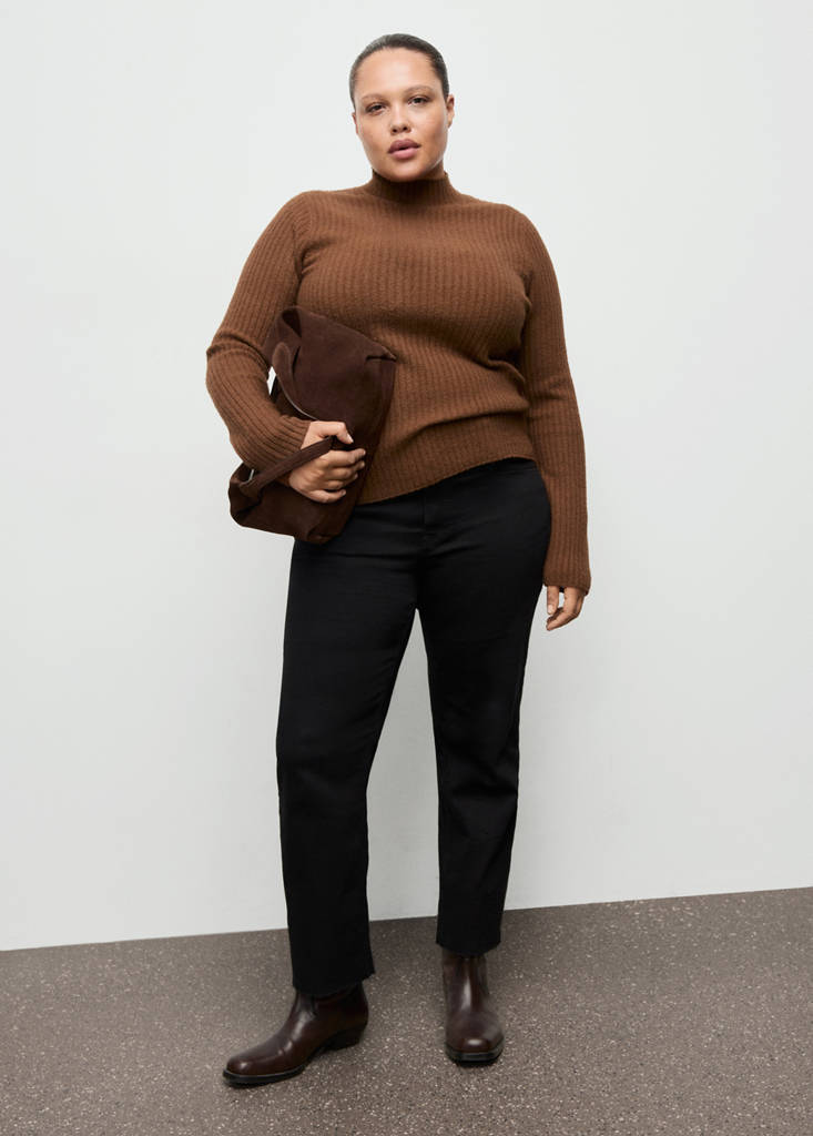 Fitted sweater with perkins neck — Caramel