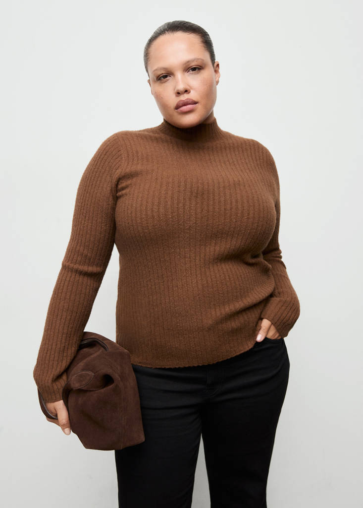 Fitted sweater with perkins neck — Caramel