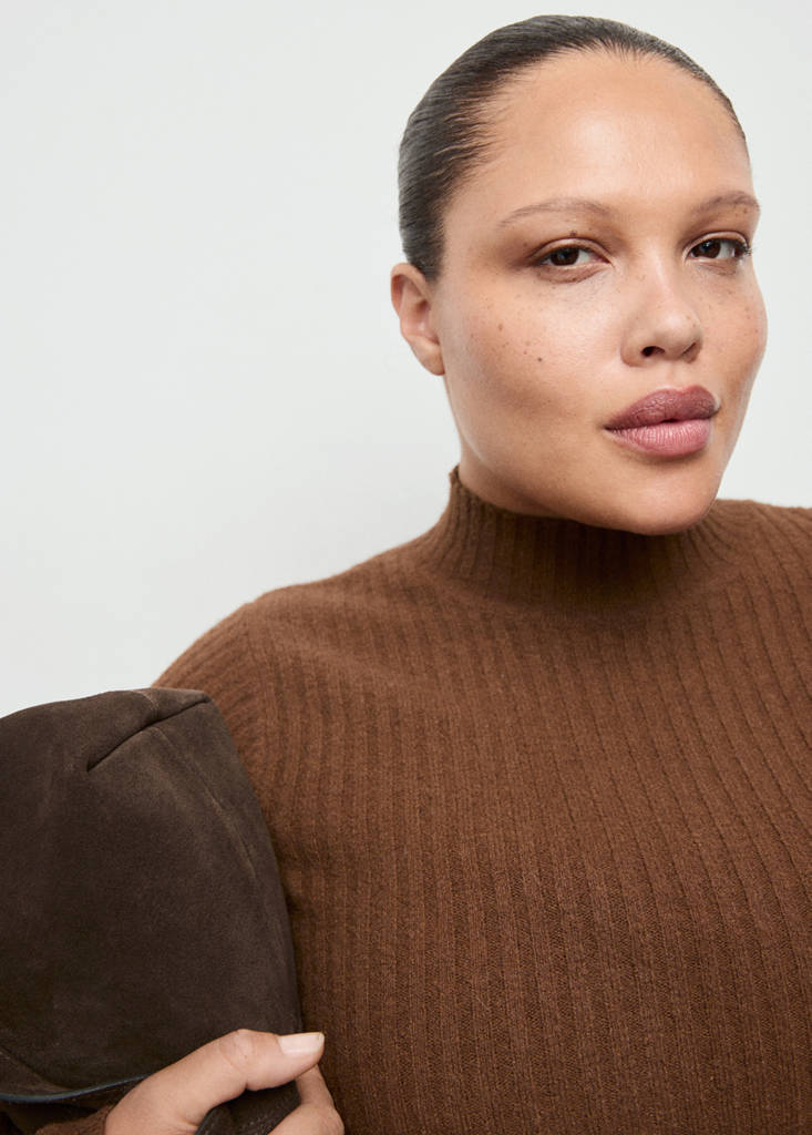 Fitted sweater with perkins neck — Caramel