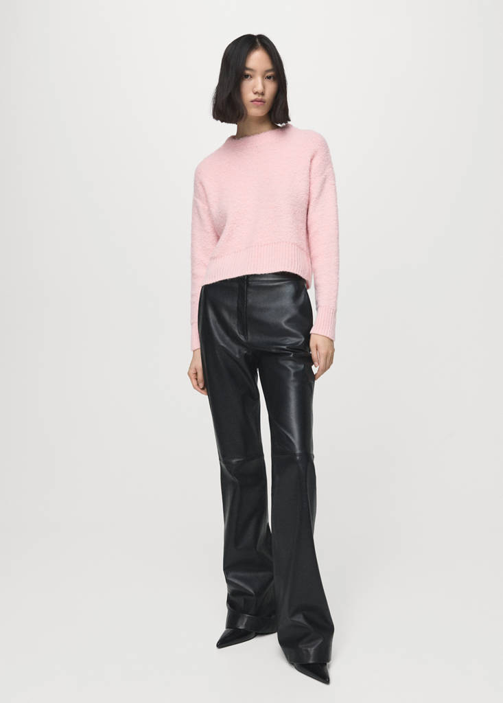 Knitted sweater with perkins neck — Pale Pink