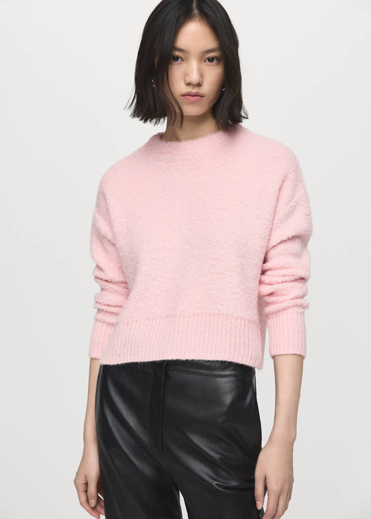 Knitted sweater with perkins neck — Pale Pink