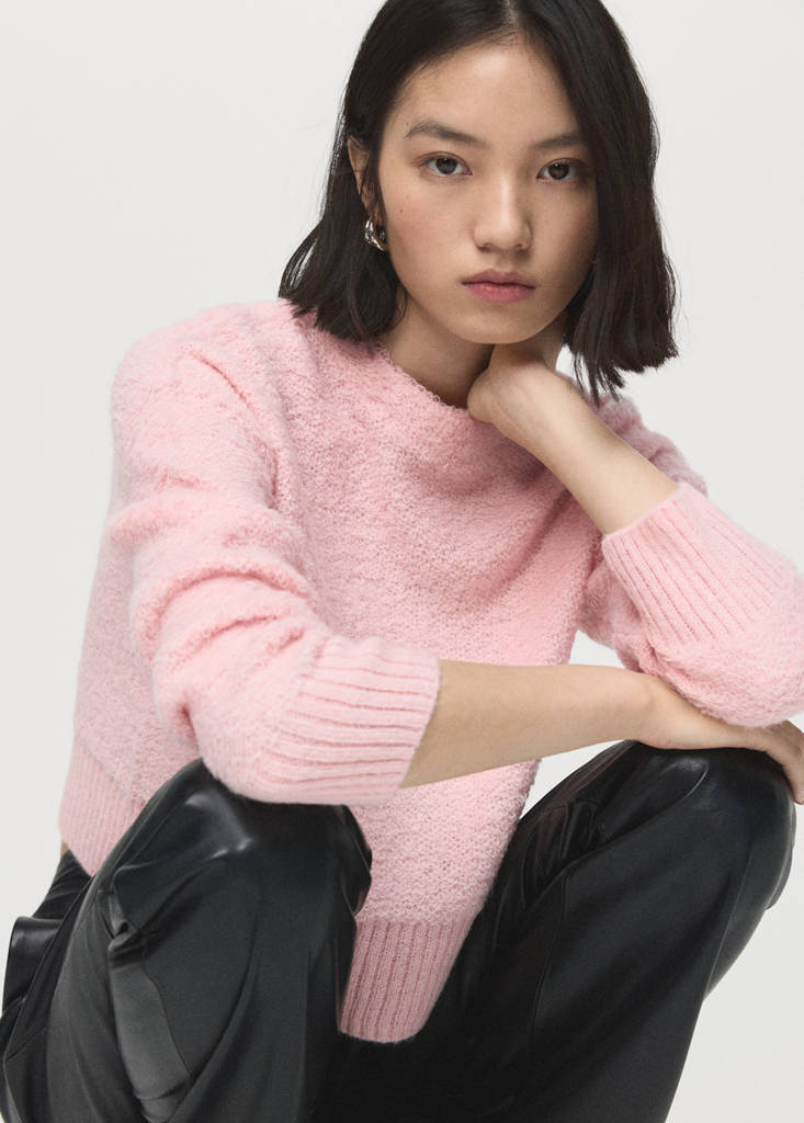 Knitted sweater with perkins neck — Pale Pink