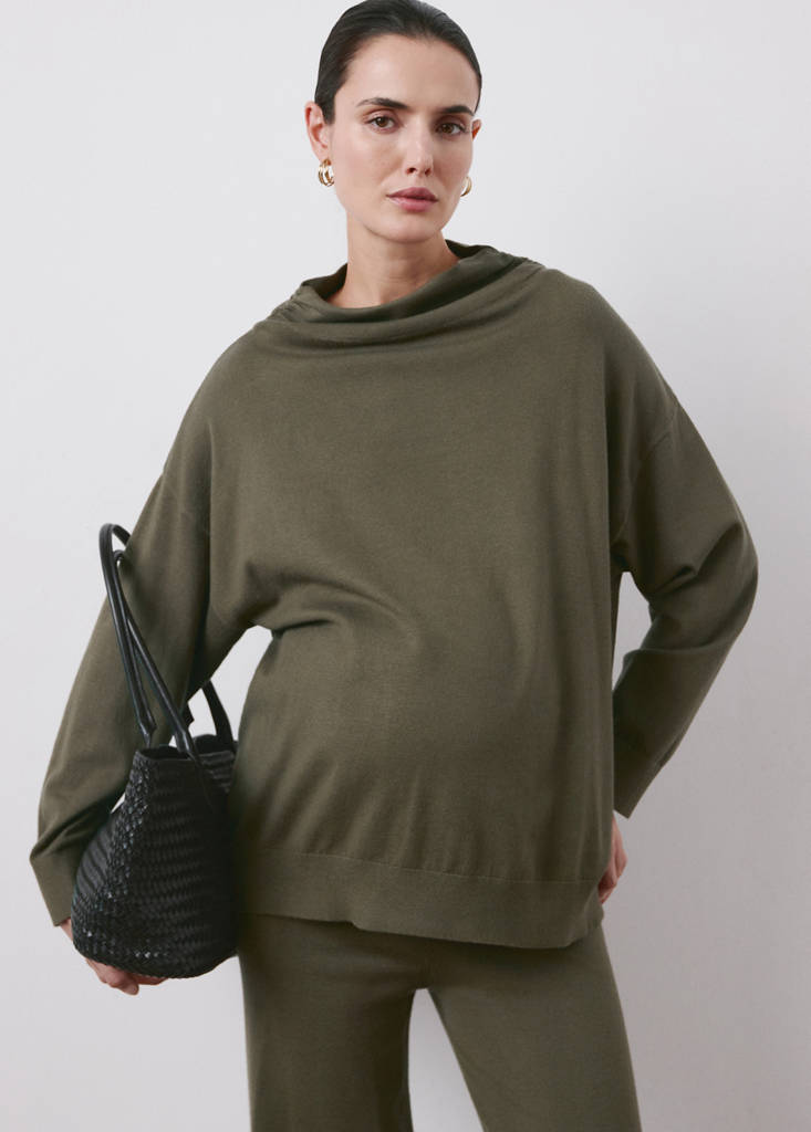 Gathered perkins-neck sweater — Khaki