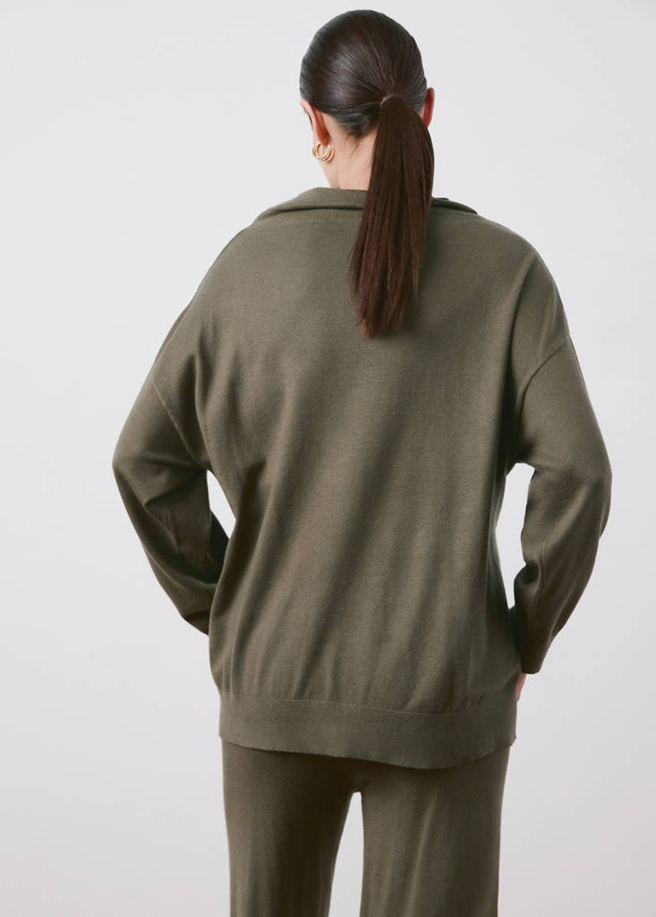 Gathered perkins-neck sweater — Khaki