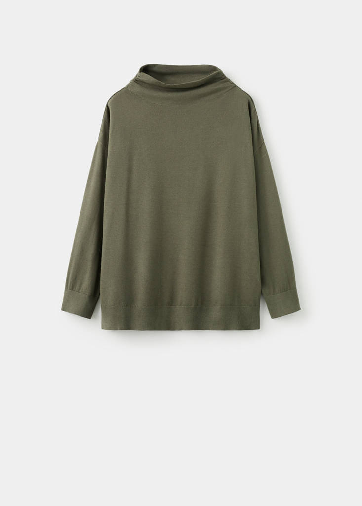 Gathered perkins-neck sweater — Khaki
