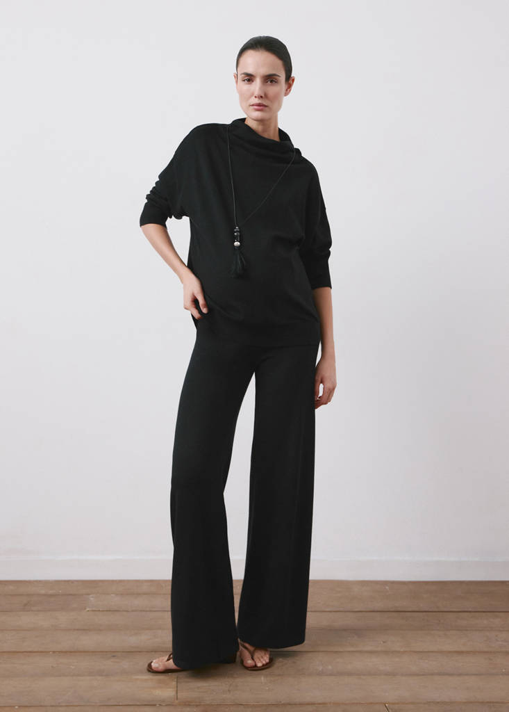 Gathered perkins-neck sweater — Black