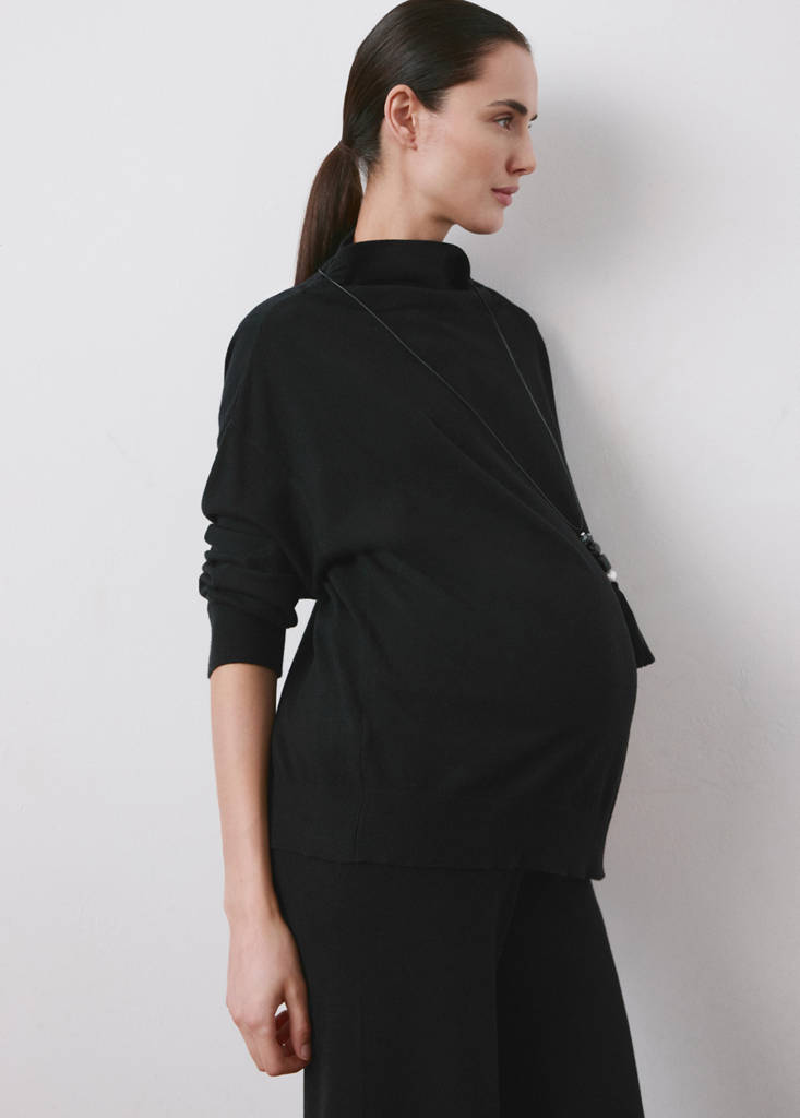 Gathered perkins-neck sweater — Black
