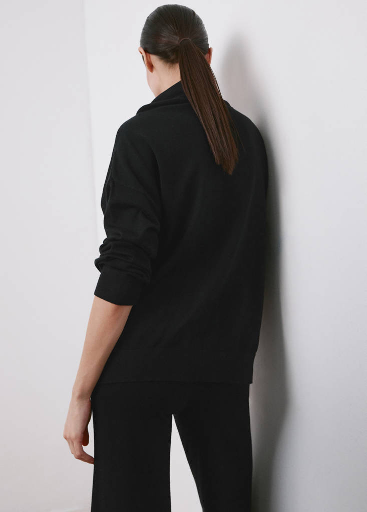 Gathered perkins-neck sweater — Black