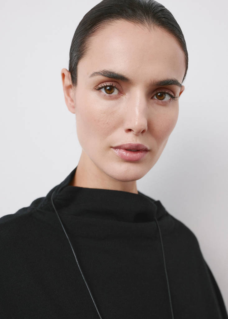 Gathered perkins-neck sweater — Black