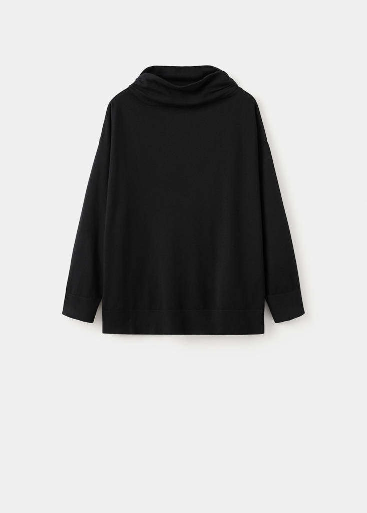 Gathered perkins-neck sweater — Black
