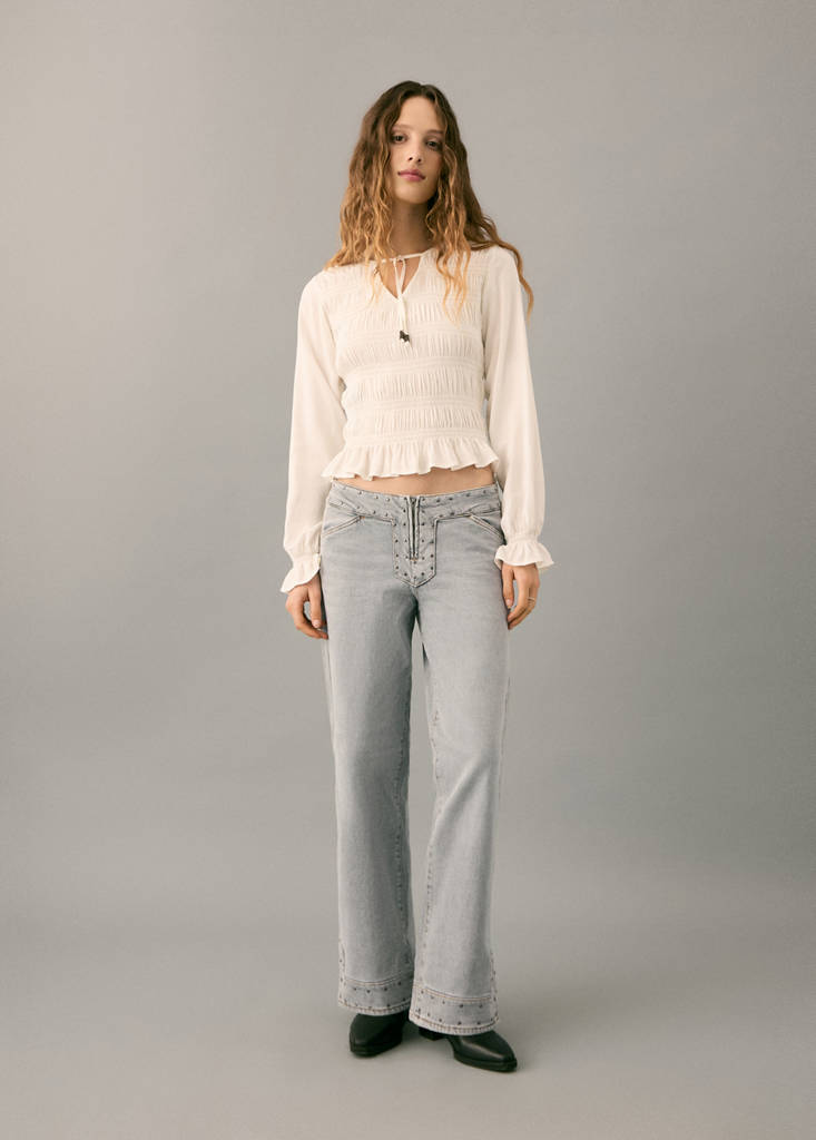 Low-waist studded jeans — Denim Grey