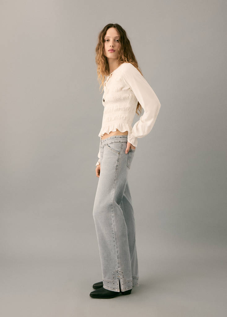 Low-waist studded jeans — Denim Grey