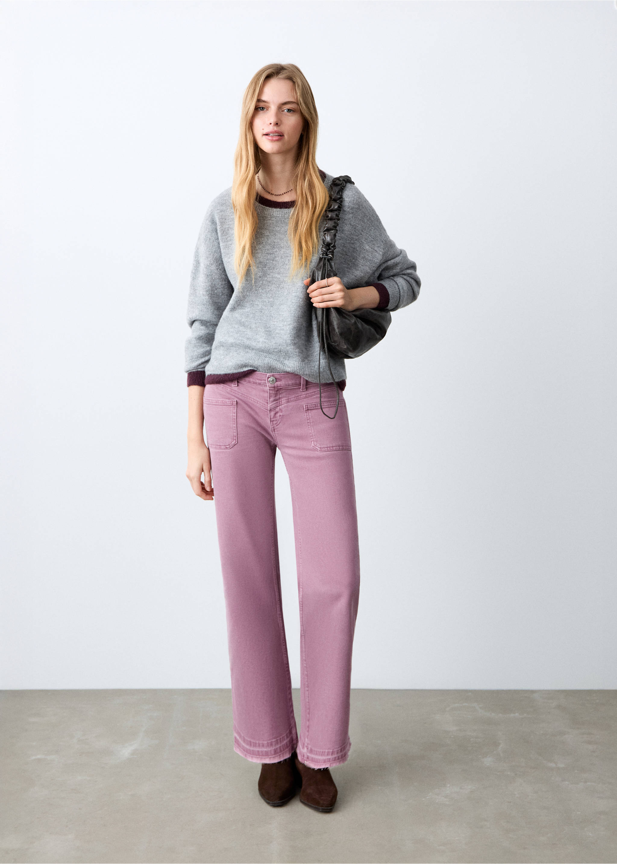 Frayed hem straight jeans - General plane, Pale Pink. Ref: 27011298-00.