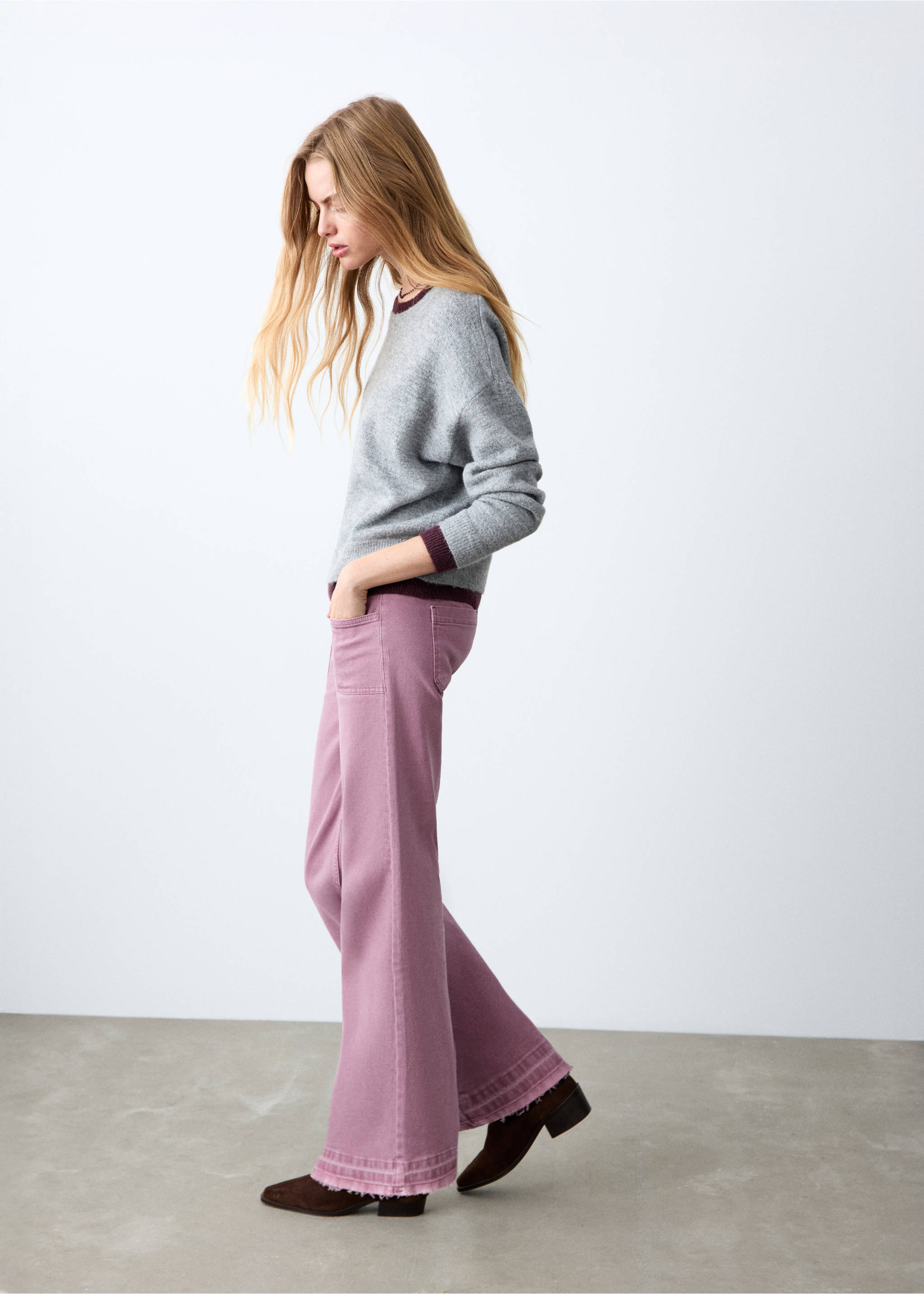 Frayed hem straight jeans - Medium plane, Pale Pink. Ref: 27011298-00.