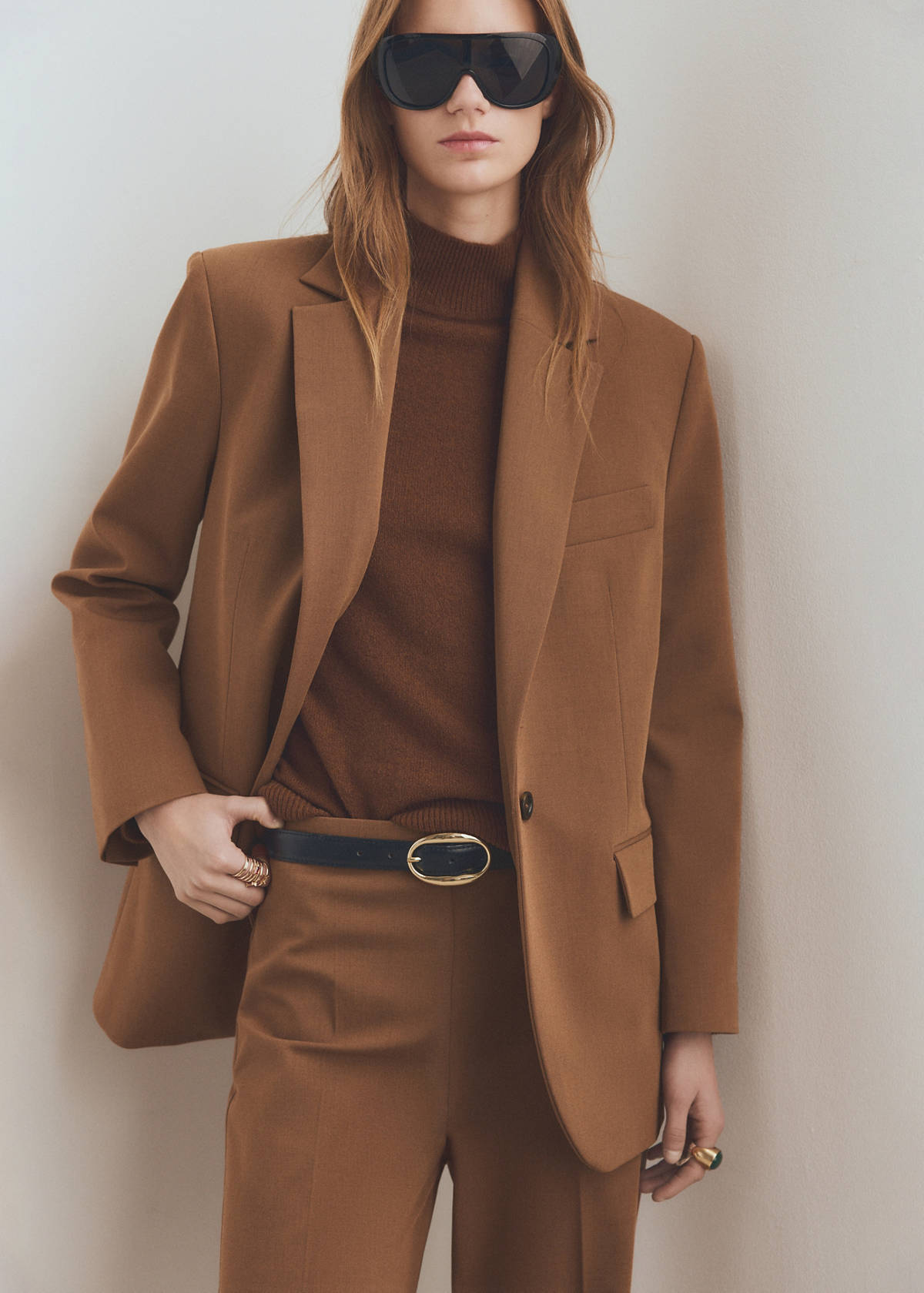 Wide leg suit trousers — Caramel