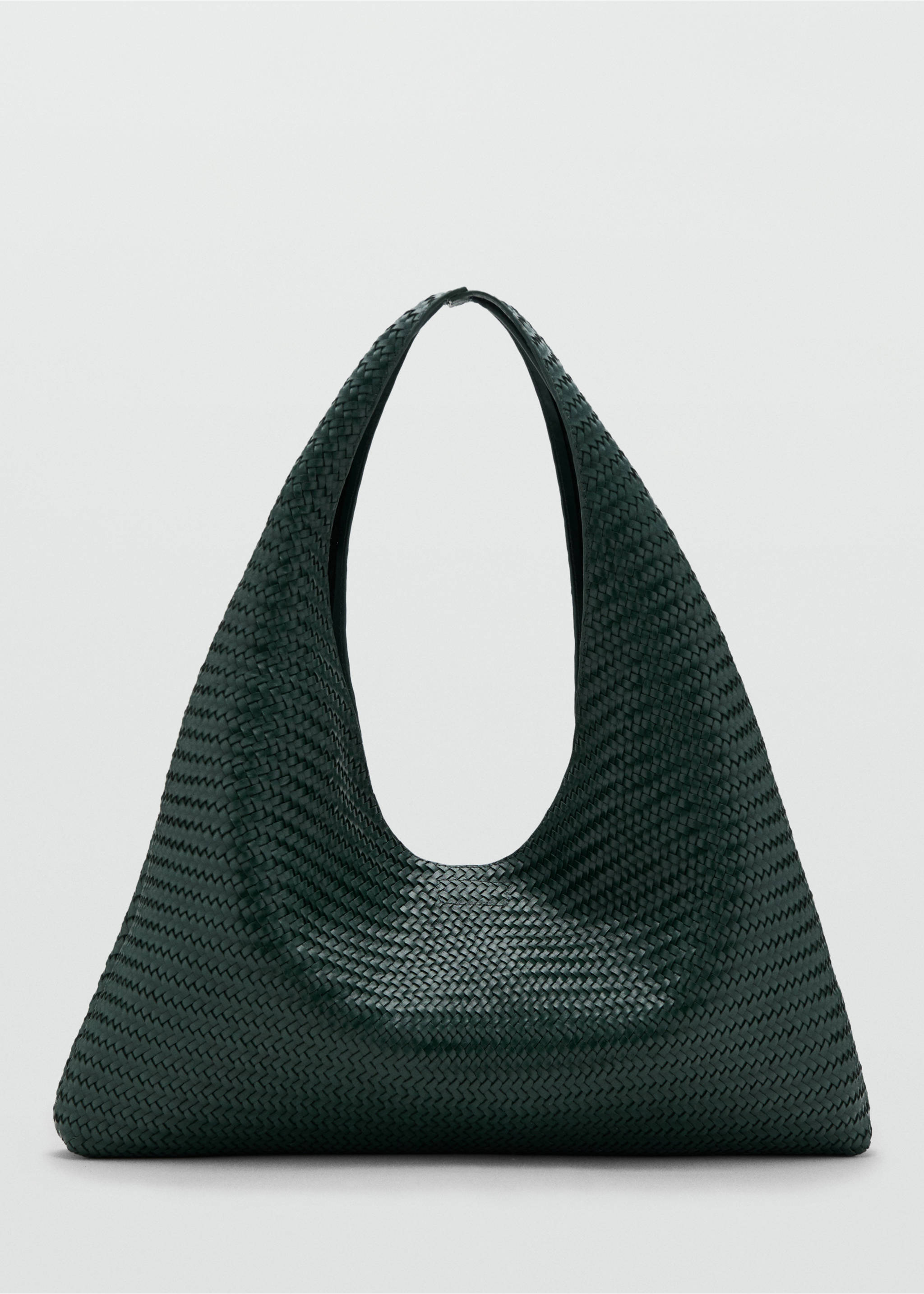 Плетеная кожаная сумка на плечо, среднего размера - Изделие без модели, Темно-зеленый. Ref: 27011302-00.