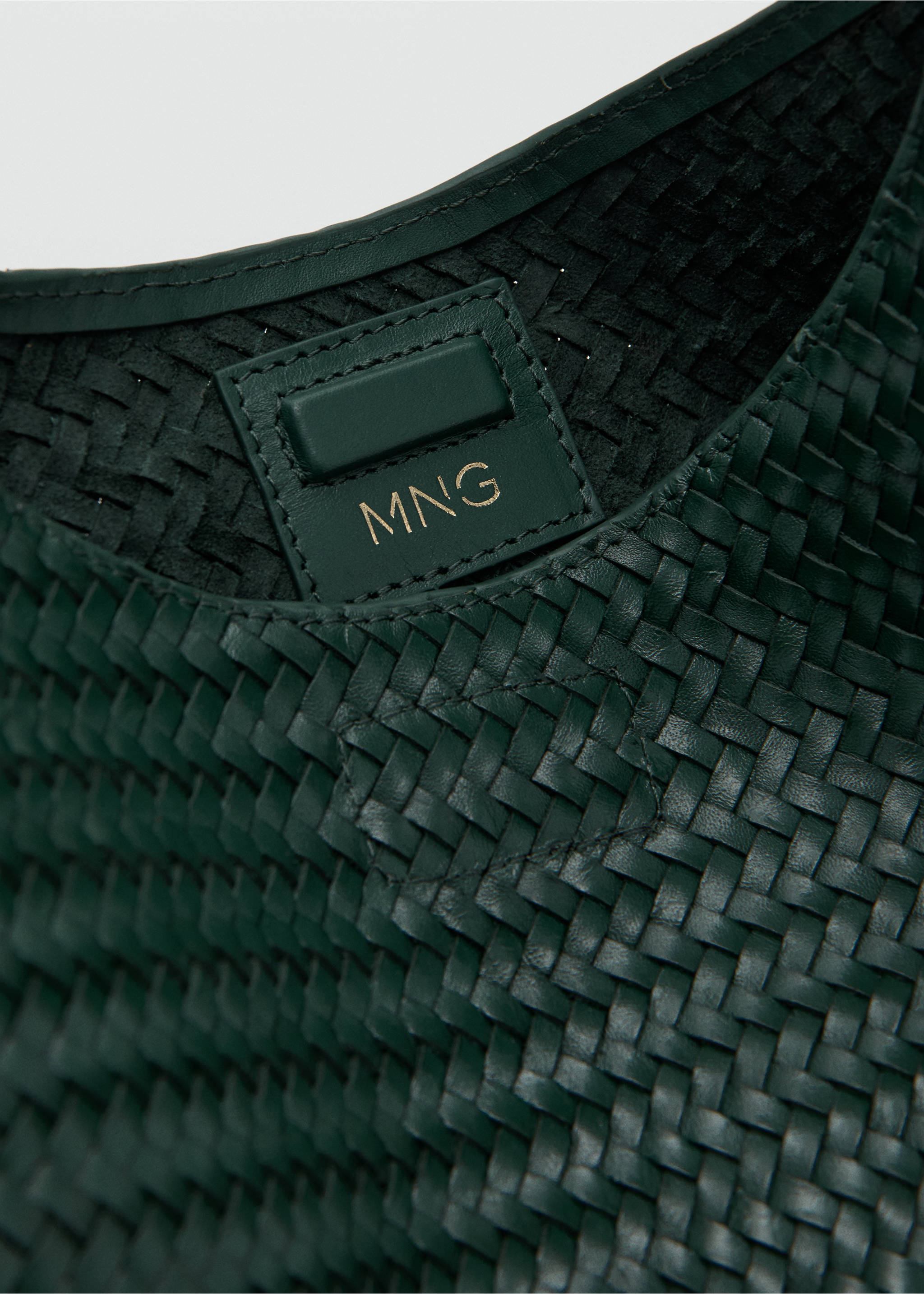 Плетеная кожаная сумка на плечо, среднего размера - Деталь изделия 2, Темно-зеленый. Ref: 27011302-00.